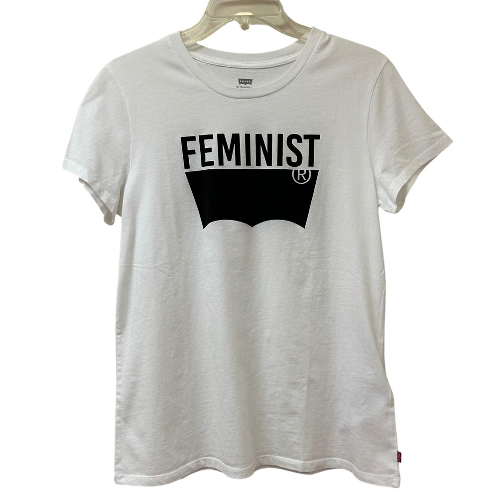 Levis Women's Feminist Batwing Graphic Logo T-Shirt White Black Size M 17369